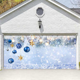 Aperturee - Aperturee Silver Glitter Blue Bauble Xmas Garage Door Banner